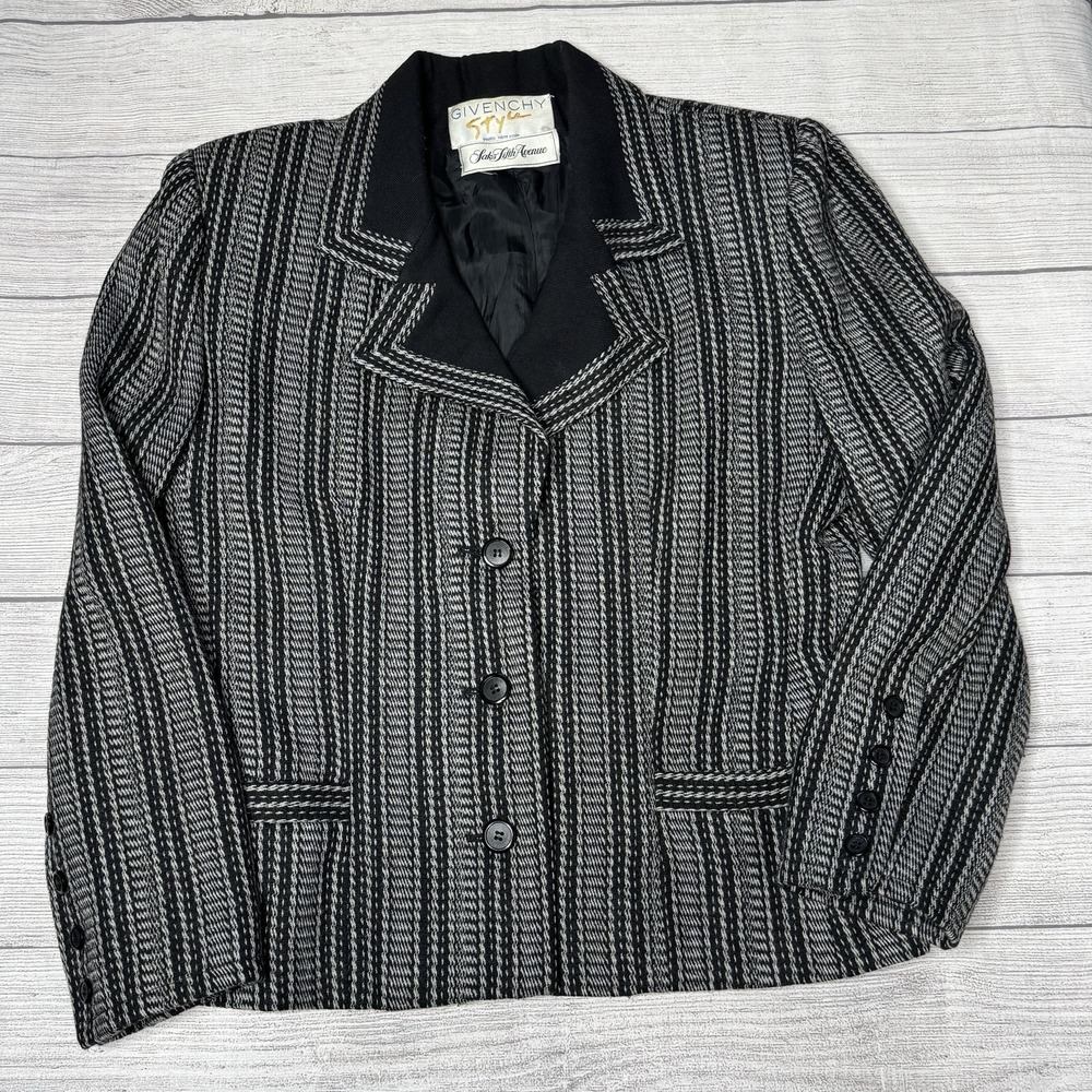 Givenchy Style Saks Fifth Avenue Vintage Black‎ White Wool Blazer USA Size 16